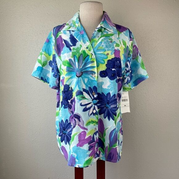 NWT Jordan Short Sleeve Floral Button Down Shirt Size XL - Picture 1 of 6